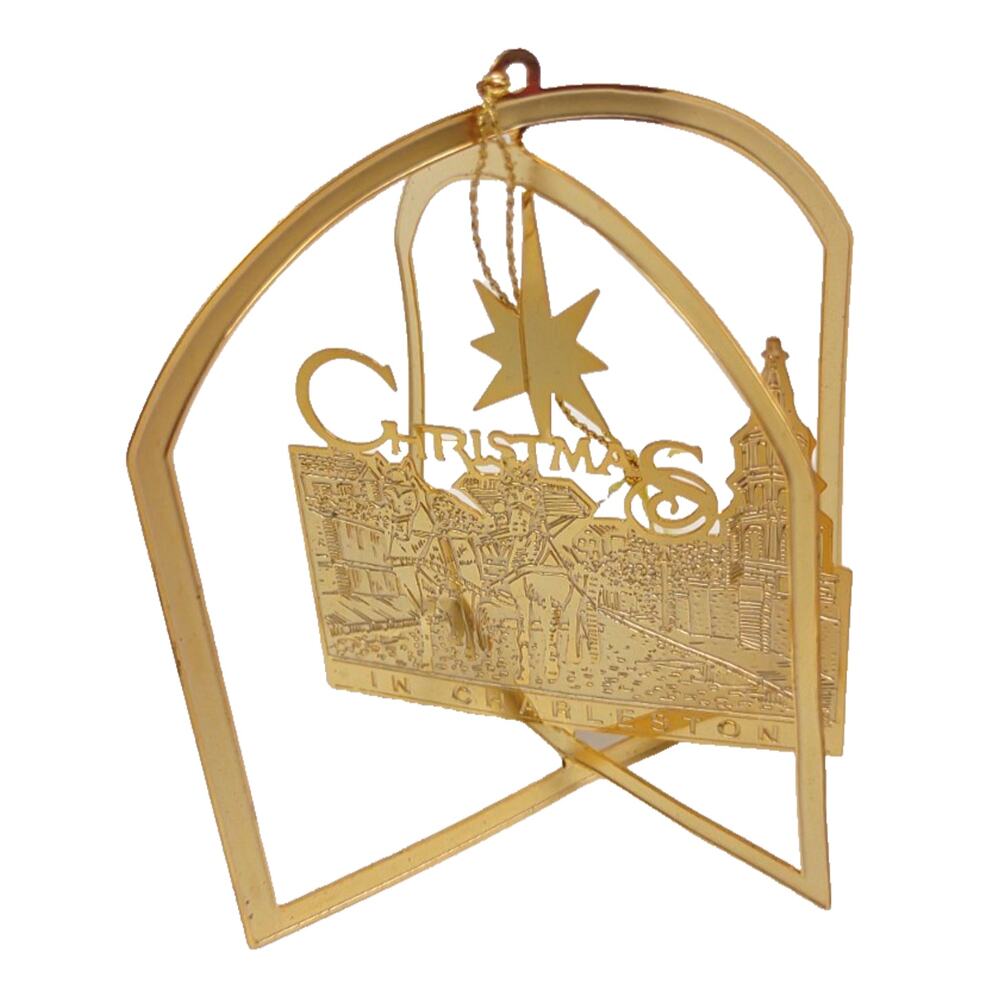 Vintage 1990s CHARLESTON SC Novelty 24K Gold Plate Flat Christmas Ornament